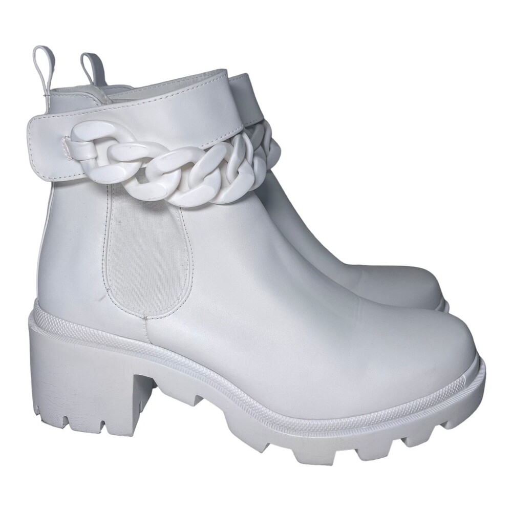 Steve Madden Boots Womens 9.5M White Ankle Chunky Sole Chain Detail Pull Tab - Picture 2 of 8